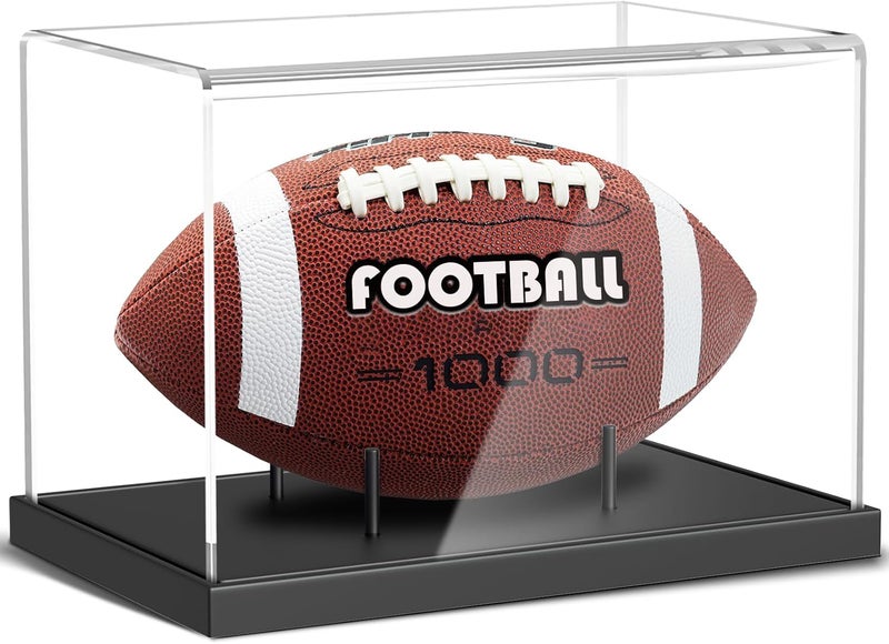 KKU Football Display Case, Acrylic Football Case with Wooden Base One-Piece Design, Autographed Football Holder for Football Fans & Collectors, Sports Collectibles, No Assembly Required - Black - Image 1